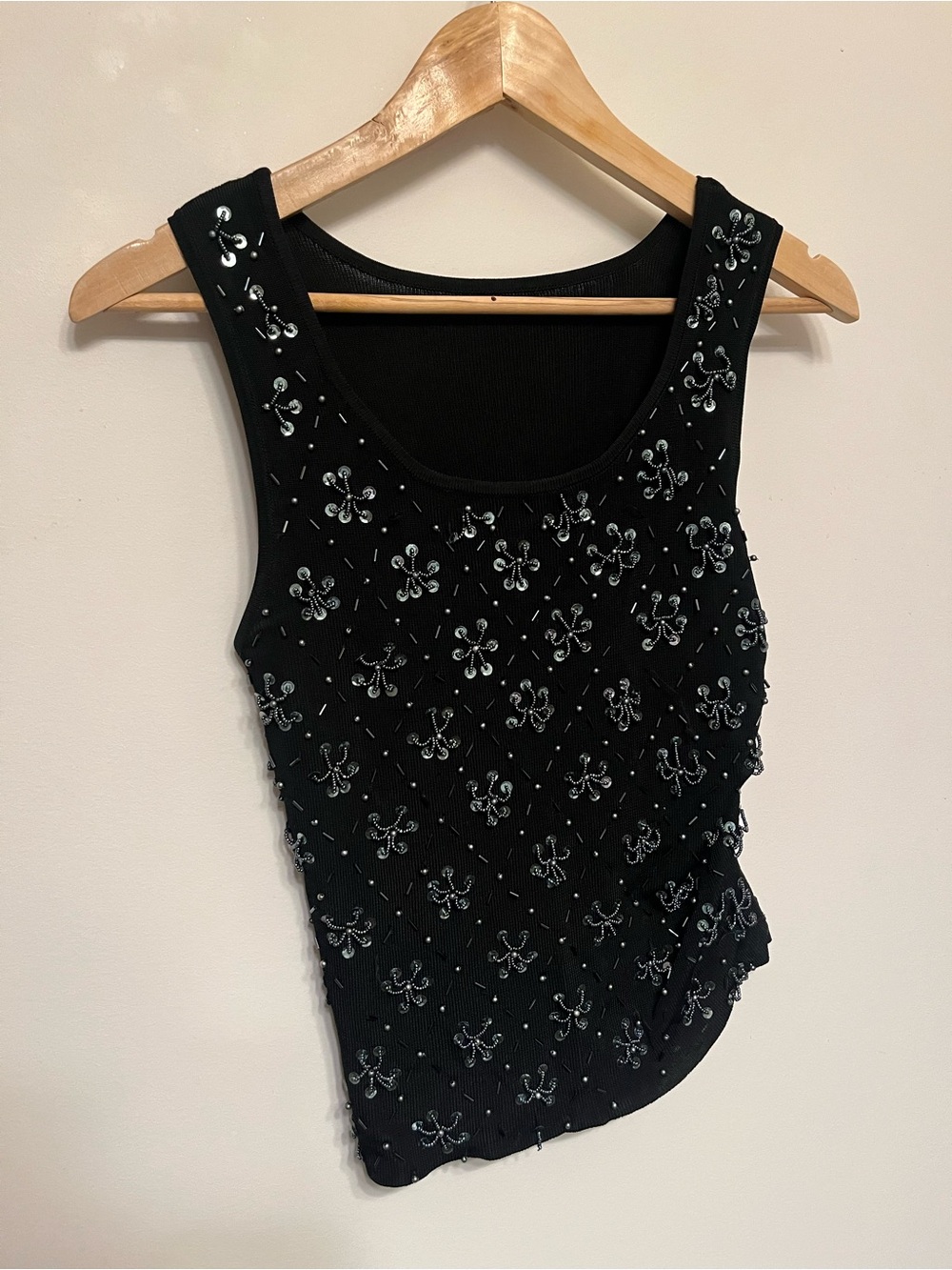 Vintage Embellished Black Sleeveless Tank Top